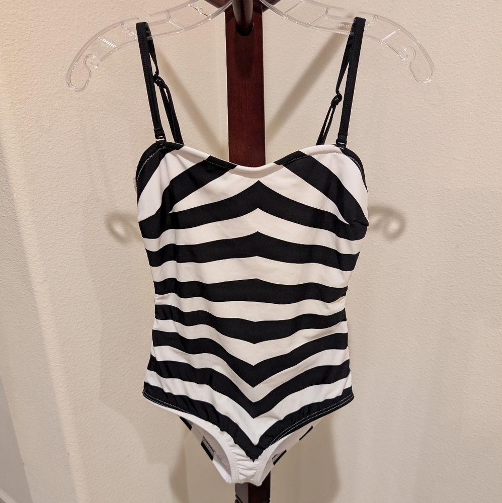 Barbie "unique vintage" black/white stripe swimsuit, size S - NEW - Picture 1 of 8
